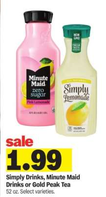 Simply Drinks, Minute Maid Drinks or Gold Peak Tea