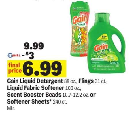 Gain Liquid Detergent, Flings, Liquid Fabric Softener, Scent Booster Beads or Softener Sheets