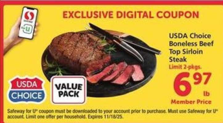 USDA Choice Boneless Beef Top Sirloin Steak