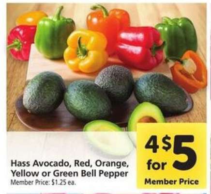 Hass Avocado, Red, Orange, Yellow or Green Bell Pepper