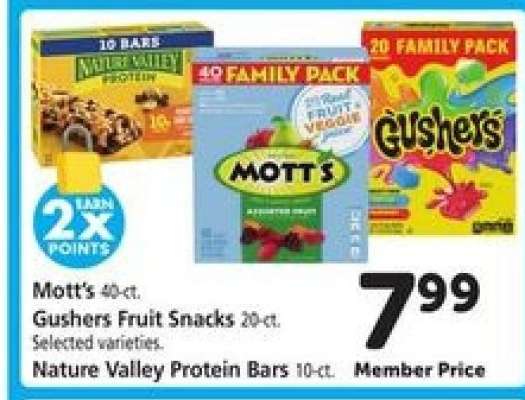 Mott's, Gushers Fruit Snacks, Nature Valley Protein Bars
