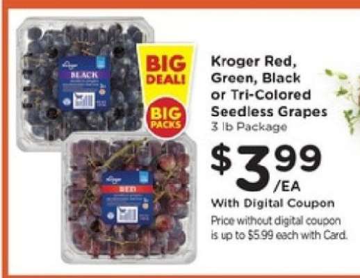 Kroger Red, Green, Black or Tri-Colored Seedless Grapes