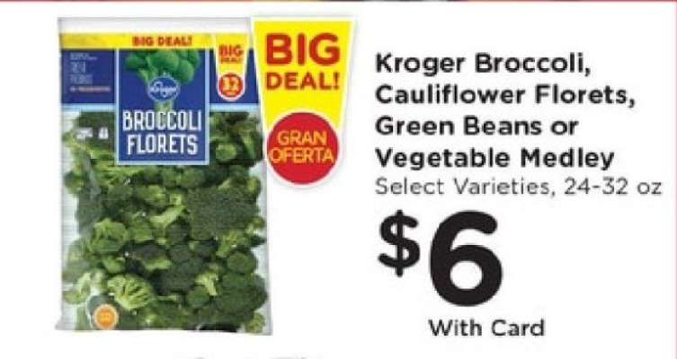 Kroger Broccoli, Cauliflower Florets, Green Beans or Vegetable Medley