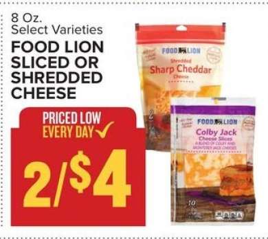 FOOD LION SLICED OR SHREDDED CHEESE