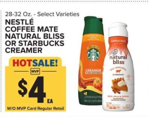 Nestlé Coffee Mate Natural Bliss or Starbucks Creamer
