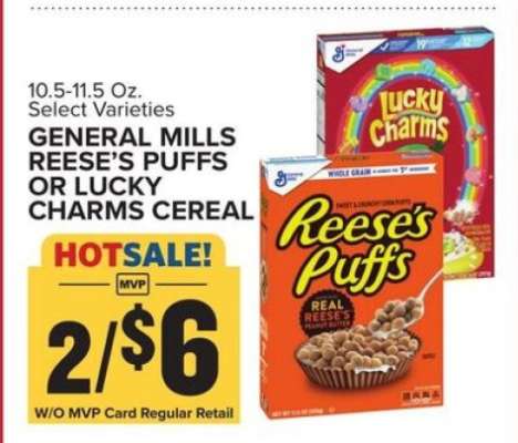 General Mills Reese's Puffs or Lucky Charms Cereal