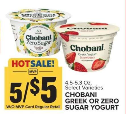 Chobani Greek or Zero Sugar Yogurt