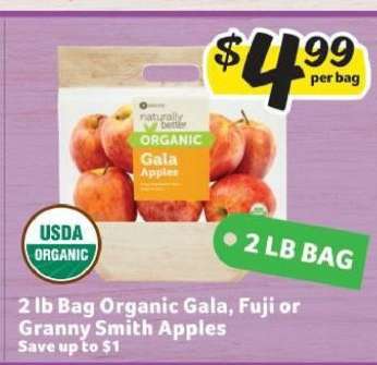2 lb Bag Organic Gala, Fuji or Granny Smith Apples