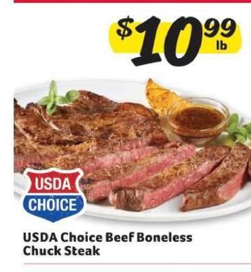 USDA Choice Beef Boneless Chuck Steak