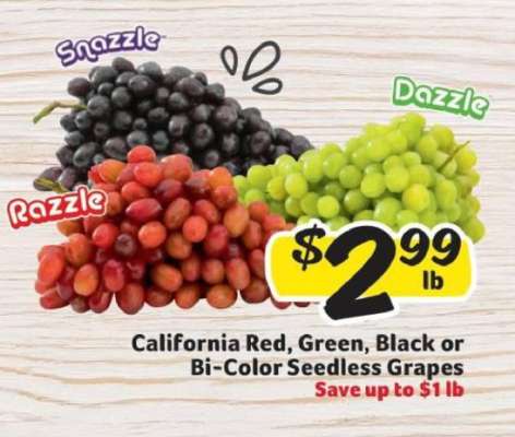 California Red, Green, Black or Bi-Color Seedless Grapes