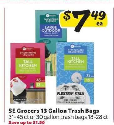 SE Grocers 13 Gallon Trash Bags