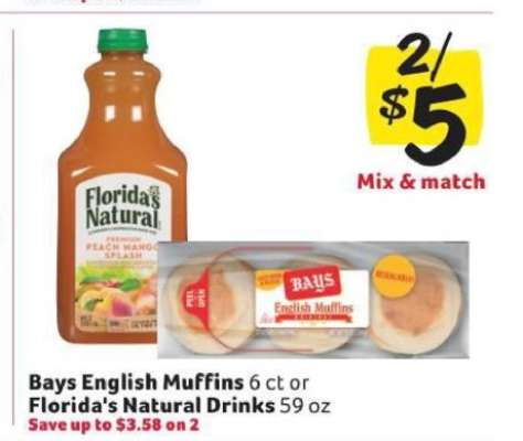 Bays English Muffins or Florida's Natural Drinks