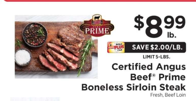 Certified Angus Beef Prime Boneless Sirloin Steak