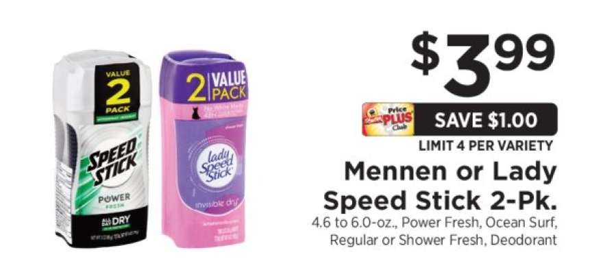 Mennen or Lady Speed Stick 2-pk.