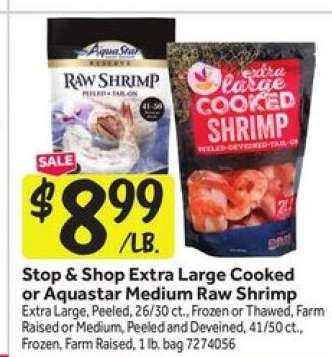 Stop & Shop Extra Large Cooked or Aquastar Medium Raw Shrimp