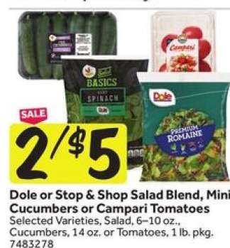 Dole or Stop & Shop Salad Blend, Mini Cucumbers or Campari Tomatoes