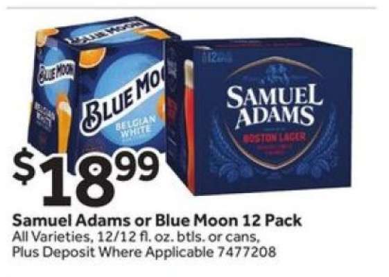 Samuel Adams or Blue Moon 12 Pack