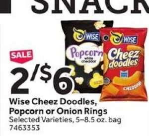 Wise Cheez Doodles, Popcorn or Onion Rings
