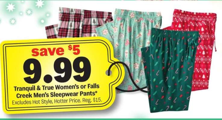 Tranquil & True Women's or Falls Creek Men's Sleepwear Pants