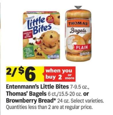 Entenmann’s Little Bites, Thomas’ Bagels or Brownberry Bread