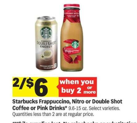 Starbucks Frappuccino, Nitro or Double Shot Coffee or Pink Drinks