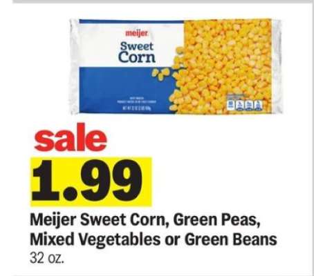 Meijer Sweet Corn, Green Peas, Mixed Vegetables or Green Beans