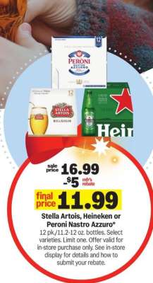 Stella Artois, Heineken or Peroni Nastro Azzurro*