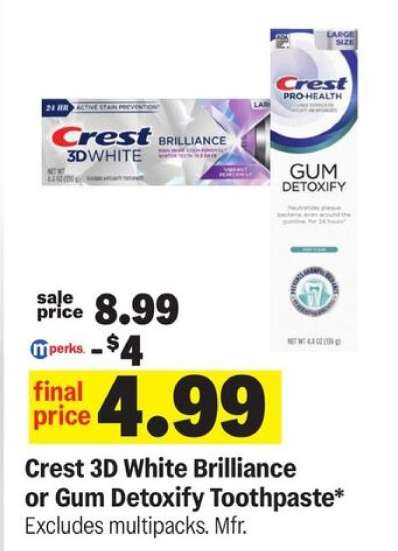Crest 3D White Brilliance or Gum Detoxify Toothpaste