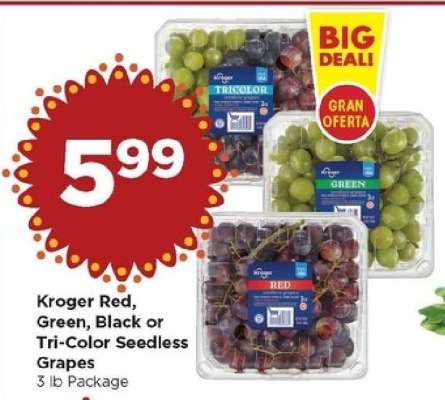 Kroger Red, Green, Black or Tri-Color Seedless Grapes