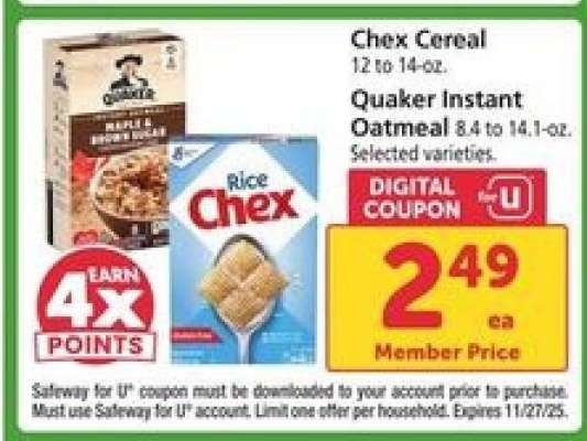 Chex Cereal & Quaker Instant Oatmeal