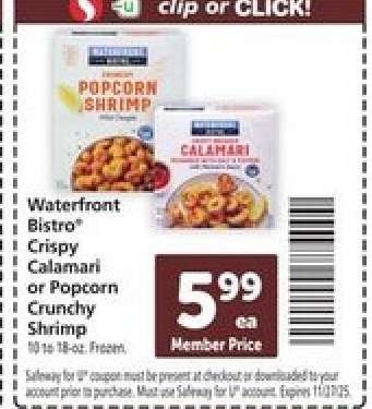 Waterfront Bistro Crispy Calamari or Popcorn Crunchy Shrimp