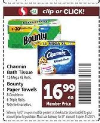 Charmin Bath Tissue, Bounty Paper Towels