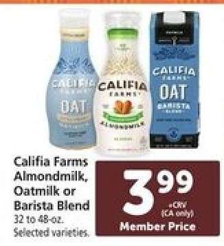 Califia Farms Almondmilk, Oatmilk or Barista Blend