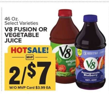 V8 Fusion or Vegetable Juice