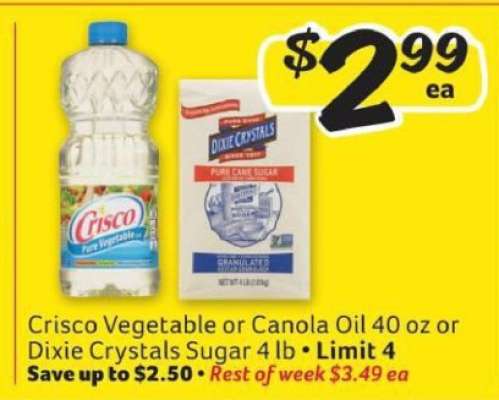 Crisco Vegetable or Canola Oil 40 oz or Dixie Crystals Sugar 4 lb