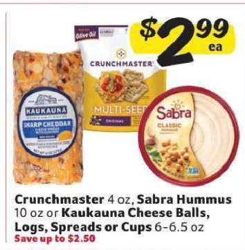 Crunchmaster, Sabra Hummus, Kaukauna Cheese