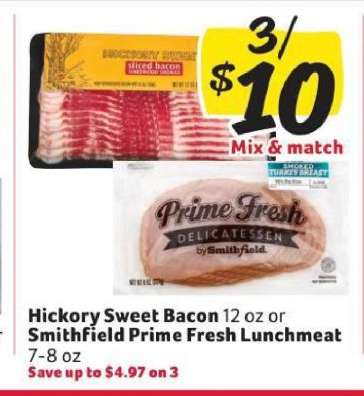 Hickory Sweet Bacon or Smithfield Prime Fresh Lunchmeat