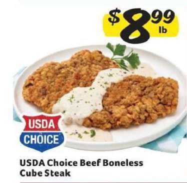 USDA Choice Beef Boneless Cube Steak