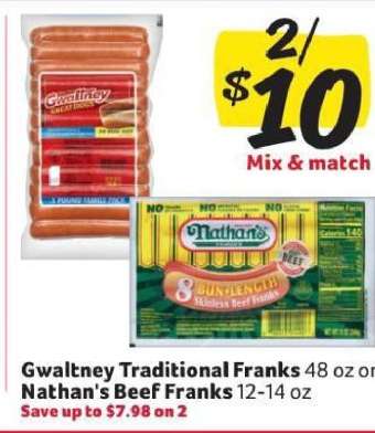 Gwaltney Traditional Franks or Nathan's Beef Franks