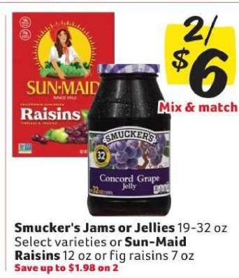 Smucker's Jams or Jellies / Sun-Maid Raisins