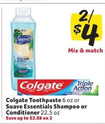 Colgate Toothpaste or Suave Essentials Shampoo or Conditioner