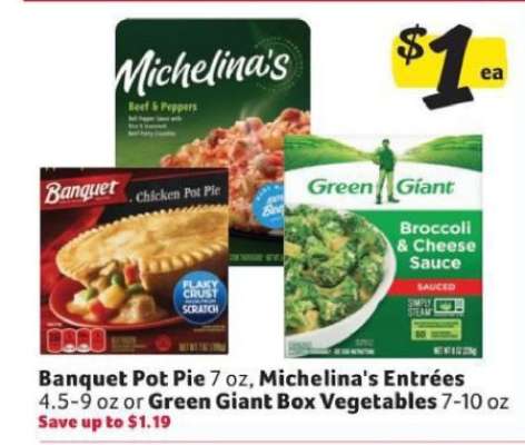 Banquet Pot Pie, Michelina's Entrées, Green Giant Box Vegetables
