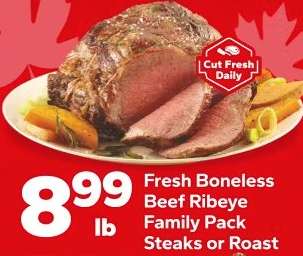 Fresh Boneless Beef Ribeye Family Pack Steaks or Roast