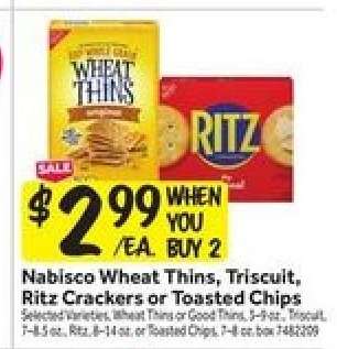 Nabisco Wheat Thins, Triscuit, Ritz Crackers or Toasted Chips