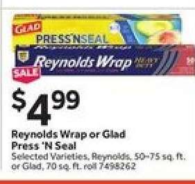 Reynolds Wrap or Glad Press 'N Seal