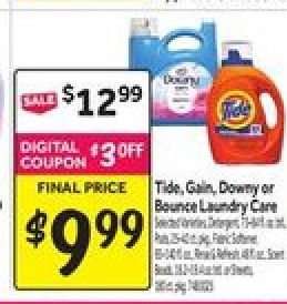 Tide, Gain, Downy or Bounce Laundry Care