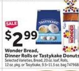 Wonder Bread, Dinner Rolls or Tastykake Donuts