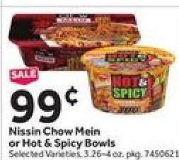 Nissin Chow Mein or Hot & Spicy Bowls