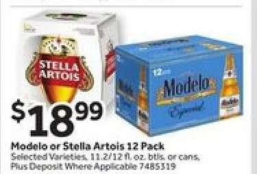 Modelo or Stella Artois 12 Pack