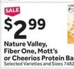 Nature Valley, Fiber One, Mott's or Cheerios Protein Bars